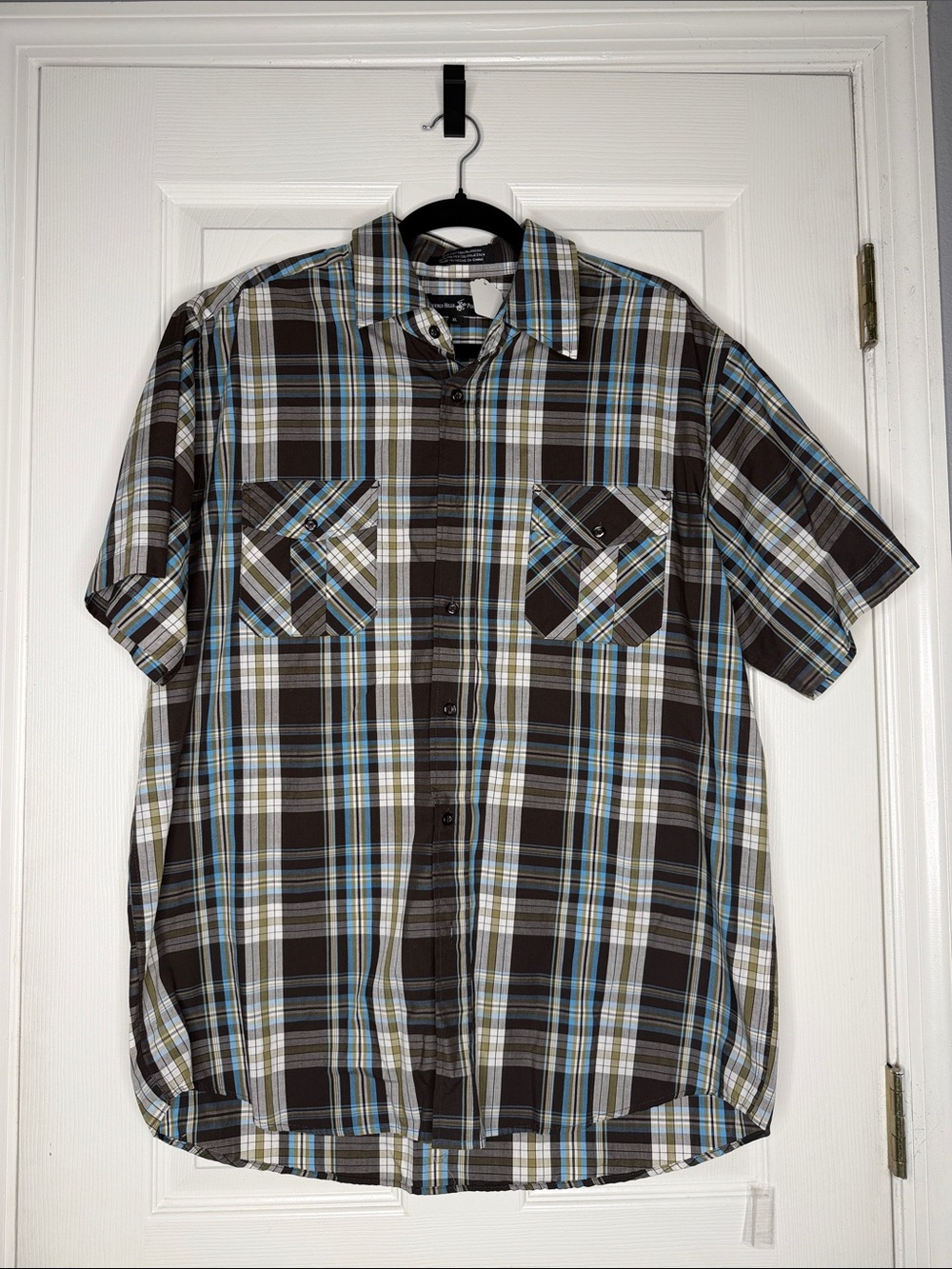 Beverly Hills Polo Club Men's Short-Sleeve Plaid Button-Up Shirt - Blue & Brown